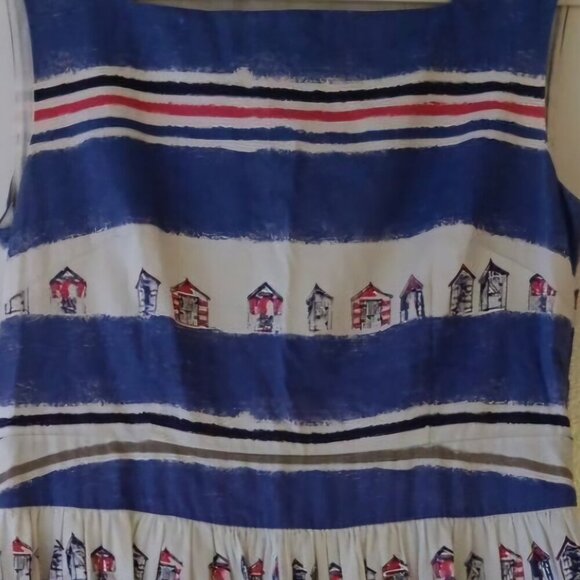 Laura Ashley Retro Nautical Stripes Parisan beach hut cotton midi dress 7 - Picture 4 of 4